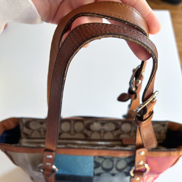 Vintage Y2K Coach Patchwork Pink Blue Leather Signature Print Shoulder Tote Bag - Picture 8 of 12